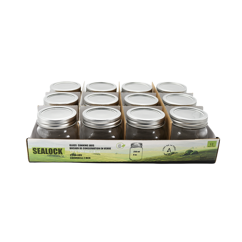 Caisse de 12 pots mason 250ml avec couvercle